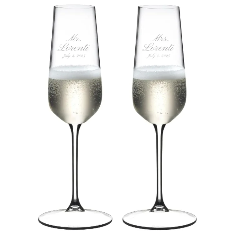 custom laser engraved champagne glasses or champagne flutes
